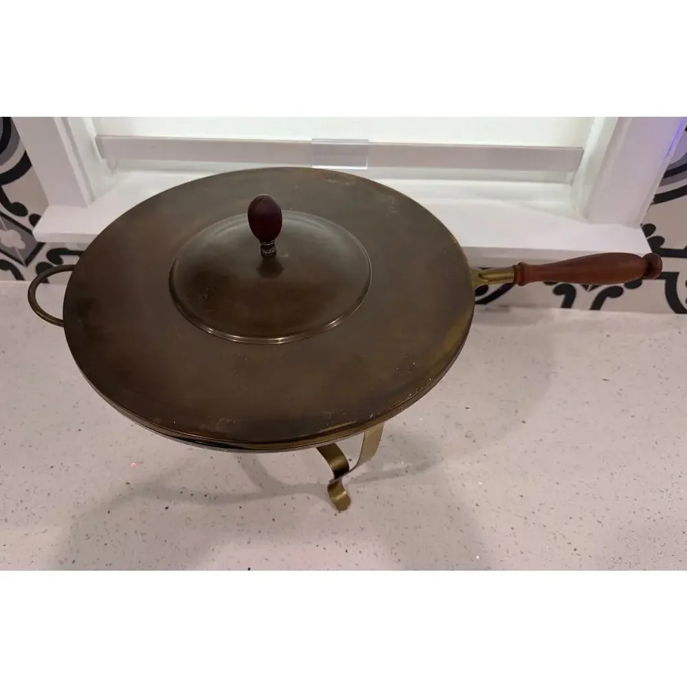 Vintage Brass/Stainless Double Boiler Pan with heating stand